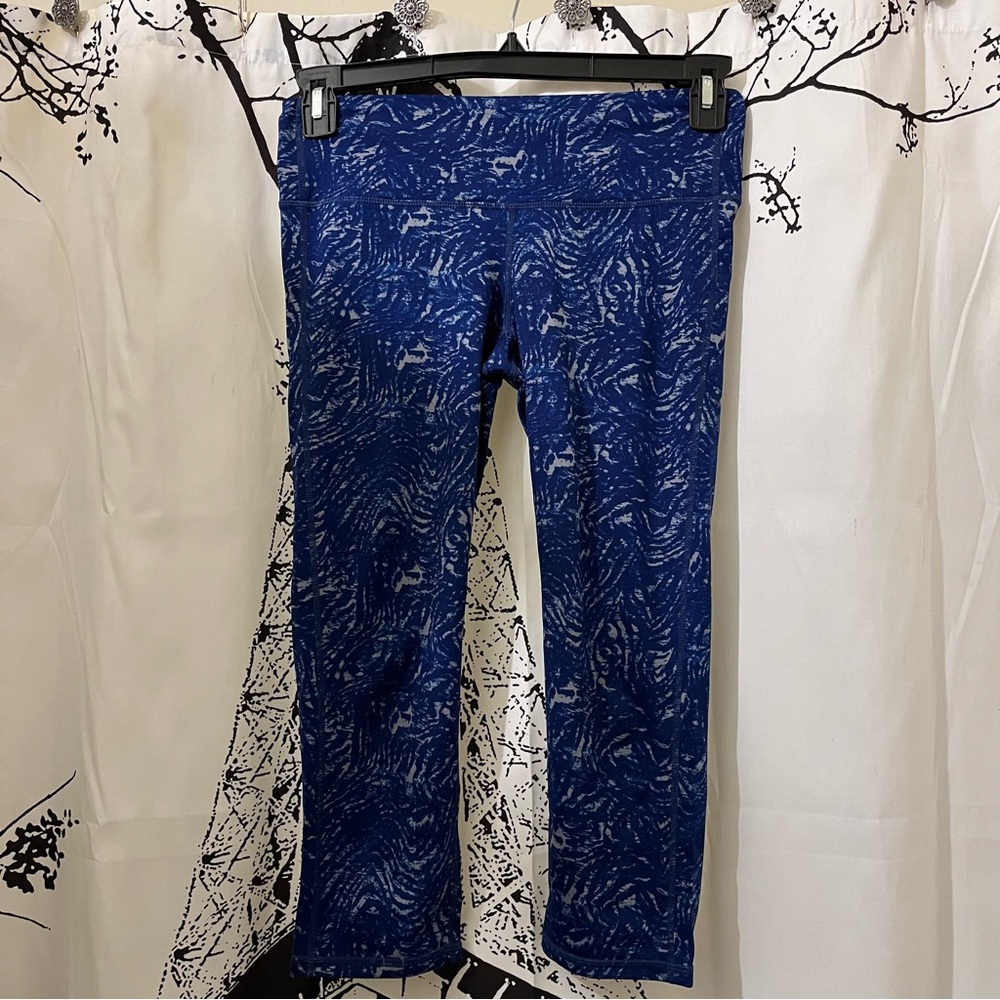 Athleta Leggings Cropped Active Brushstroke Pattern Workout Blue Gray Small